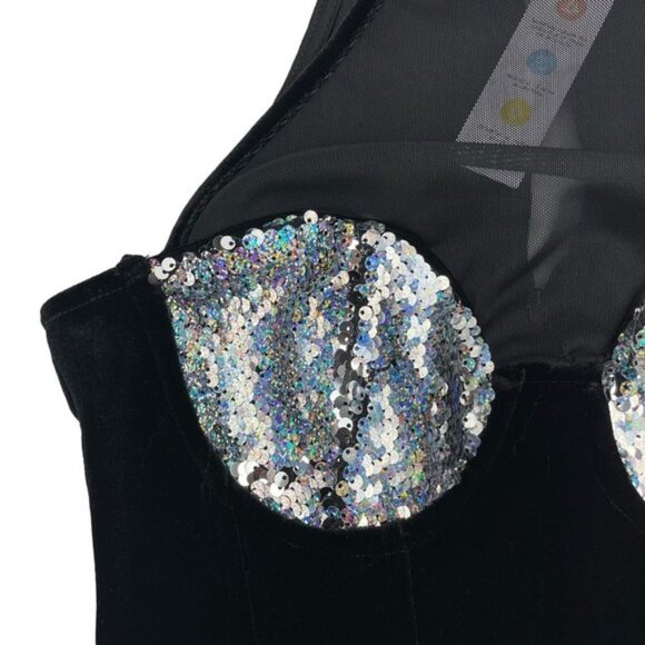 NWT BERSHKA Shimmering Sequins Velvet Mini Dress Sz XS - Picture 6 of 8
